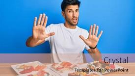  Presentation with panic - PPT theme consisting of young-handsome-man-eating-sushi background and a coral colored foreground
