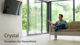  Presentation with free radioaactivity - Slide deck having young handsome man enjoying free background and a  colored foreground