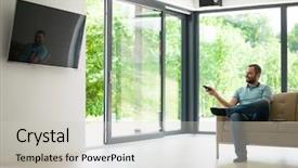  Presentation with free crystal gemstones - Audience pleasing PPT layouts consisting of young handsome man enjoying free backdrop and a light gray colored foreground