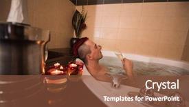 Presentation with luxury resort - Audience pleasing presentation theme consisting of young handsome man enjoys relaxing in the jacuzzi with candles and champagne at luxury resort spa backdrop and a tawny brown colored foreground