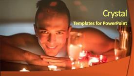 Presentation with luxury resort - Presentation theme consisting of young handsome man enjoys relaxing in the jacuzzi with candles and champagne at luxury resort spa background and a tawny brown colored foreground