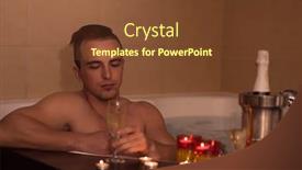  Presentation with luxury resort - Cool new slide deck with young handsome man enjoys relaxing in the jacuzzi with candles and champagne at luxury resort spa backdrop and a tawny brown colored foreground