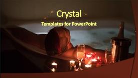  Presentation with luxury resort - Presentation featuring young handsome man enjoys relaxing in the jacuzzi with candles and champagne at luxury resort spa background and a tawny brown colored foreground