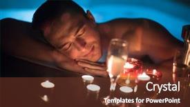 Presentation with luxury resort - Slide deck enhanced with young handsome man enjoys relaxing in the jacuzzi with candles and champagne at luxury resort spa background and a tawny brown colored foreground