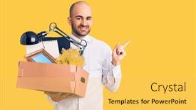  Presentation with box - PPT theme having young-handsome-man-fired-holding background and a yellow colored foreground