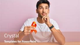  Presentation with awareness - Presentation design consisting of young-handsome-man-holding-awareness background and a coral colored foreground
