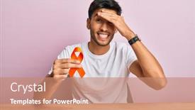 Presentation with awareness - PPT theme with young-handsome-man-holding-awareness background and a coral colored foreground