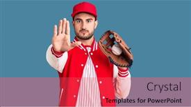  Presentation with mlb baseball in a glove - Colorful theme enhanced with young-handsome-man-holding-baseball backdrop and a red colored foreground