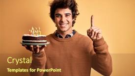  Presentation with happy birthday cake - Presentation design consisting of young-handsome-man-holding-birthday background and a tawny brown colored foreground
