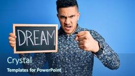  Presentation with dream - Presentation theme with young-handsome-man-holding-blackboard background and a ocean colored foreground