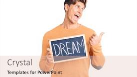  Presentation with dream - Slide deck having young-handsome-man-holding-blackboard background and a lemonade colored foreground