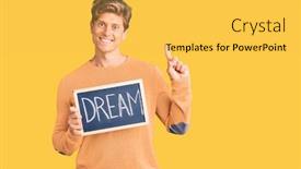  Presentation with question word - PPT layouts featuring young-handsome-man-holding-blackboard background and a yellow colored foreground