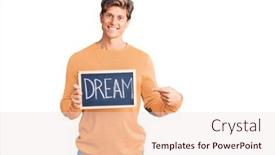  Presentation with dream - Audience pleasing PPT theme consisting of young-handsome-man-holding-blackboard backdrop and a lemonade colored foreground