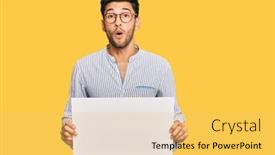  Presentation with blank - Cool new presentation with young-handsome-man-holding-blank backdrop and a yellow colored foreground