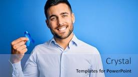  Presentation with blue ribbon - Audience pleasing presentation consisting of young-handsome-man-holding-blue backdrop and a light blue colored foreground