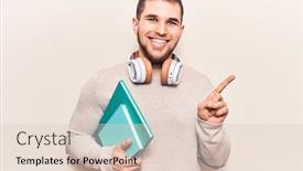  Presentation with happy young student girl holding - Presentation design enhanced with young-handsome-man-holding-book background and a lemonade colored foreground