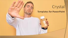  Presentation with mustard yellow - Audience pleasing slide deck consisting of young-handsome-man-holding-bottle backdrop and a yellow colored foreground