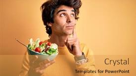  Presentation with bowl - Beautiful PPT layouts featuring young-handsome-man-holding-bowl backdrop and a yellow colored foreground