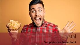  Presentation with potato chips - Theme having young-handsome-man-holding-bowl background and a tawny brown colored foreground