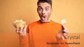  Presentation with fear - Audience pleasing presentation design consisting of young-handsome-man-holding-bowl backdrop and a gold colored foreground