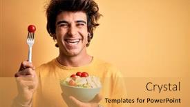  Presentation with bowl - Presentation theme having young-handsome-man-holding-bowl background and a yellow colored foreground