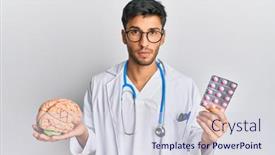  Presentation with mental health - PPT layouts featuring young-handsome-man-holding-brain background and a sky blue colored foreground