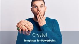  Presentation with brain - Beautiful PPT theme featuring young-handsome-man-holding-brain backdrop and a ocean colored foreground