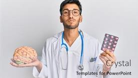  Presentation with mental health - PPT theme consisting of young-handsome-man-holding-brain background and a lemonade colored foreground