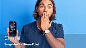  Presentation with cracked - Colorful slide deck enhanced with young-handsome-man-holding-broken backdrop and a ocean colored foreground