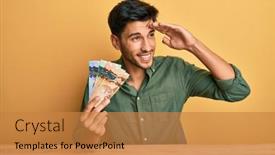  Presentation with far away - Colorful PPT theme enhanced with young-handsome-man-holding-canadian backdrop and a gold colored foreground