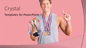 Presentation with champion - Presentation theme consisting of young-handsome-man-holding-champion background and a coral colored foreground