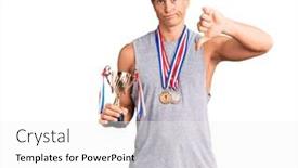  Presentation with champion - PPT theme enhanced with young-handsome-man-holding-champion background and a white colored foreground