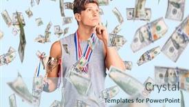  Presentation with champion - Beautiful PPT layouts featuring young-handsome-man-holding-champion backdrop and a sky blue colored foreground