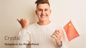  Presentation with china flag - PPT theme with young-handsome-man-holding-chinese background and a soft green colored foreground