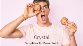  Presentation with cookie - Amazing PPT theme having young-handsome-man-holding-cookie backdrop and a lemonade colored foreground