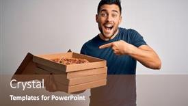  Presentation with pizza delivery - Beautiful PPT layouts featuring young-handsome-man-holding-delivery backdrop and a tawny brown colored foreground