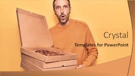  Presentation with pizza delivery - Colorful presentation enhanced with young-handsome-man-holding-delivery backdrop and a yellow colored foreground