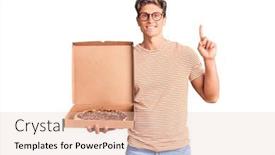  Presentation with pizza delivery - Cool new PPT layouts with young-handsome-man-holding-delivery backdrop and a lemonade colored foreground