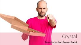  Presentation with pizza delivery - Colorful presentation design enhanced with young-handsome-man-holding-delivery backdrop and a red colored foreground