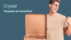  Presentation with pizza delivery - Slides having young-handsome-man-holding-delivery background and a ocean colored foreground