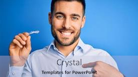  Presentation with correction - Beautiful presentation theme featuring young-handsome-man-holding-dental backdrop and a light blue colored foreground