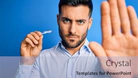  Presentation with dental - Amazing PPT theme having young-handsome-man-holding-dental backdrop and a light blue colored foreground