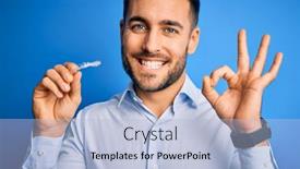  Presentation with dental - Presentation design consisting of young-handsome-man-holding-dental background and a light blue colored foreground
