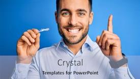  Presentation with dental - Presentation design consisting of young-handsome-man-holding-dental background and a light blue colored foreground