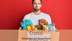  Presentation with donation - Slide set featuring young-handsome-man-holding-donation background and a coral colored foreground