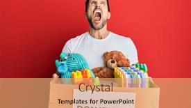  Presentation with donation - Cool new slides with young-handsome-man-holding-donation backdrop and a coral colored foreground