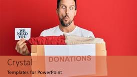  Presentation with paper making - Cool new PPT layouts with young-handsome-man-holding-donations backdrop and a coral colored foreground