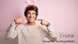  Presentation with easter - Theme with young-handsome-man-holding-easter background and a soft green colored foreground
