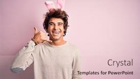  Presentation with man holding phone - Beautiful PPT theme featuring young-handsome-man-holding-easter backdrop and a lemonade colored foreground