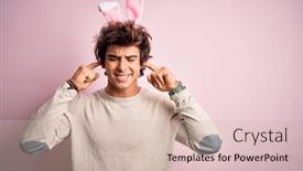  Presentation with noise - PPT theme enhanced with young-handsome-man-holding-easter background and a soft green colored foreground